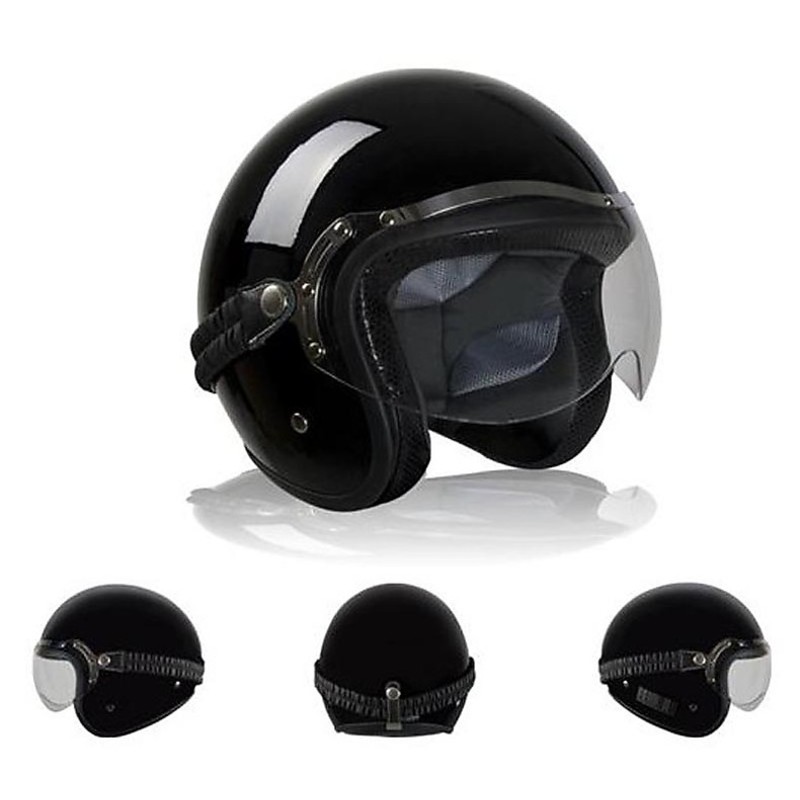 Casco Moto Jet Custom In Fibra BARRACUDA Classic Nero Lucido Con Visiera a Elastico
