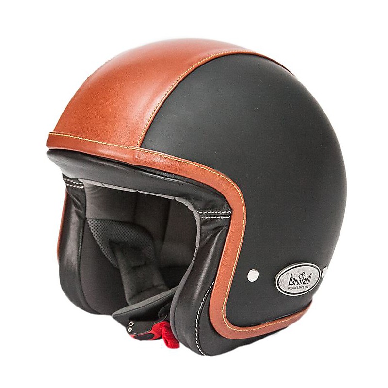 Casco Moto Jet in fibra Baruffaldi Zar Vintage Nero & Fascia Cuoio
