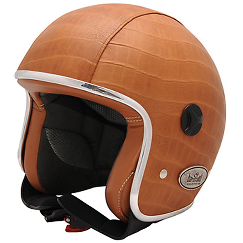 Casco Moto Jet Vintage in Fibra Baruffaldi Zeon Pelle Crocco Cuoio
