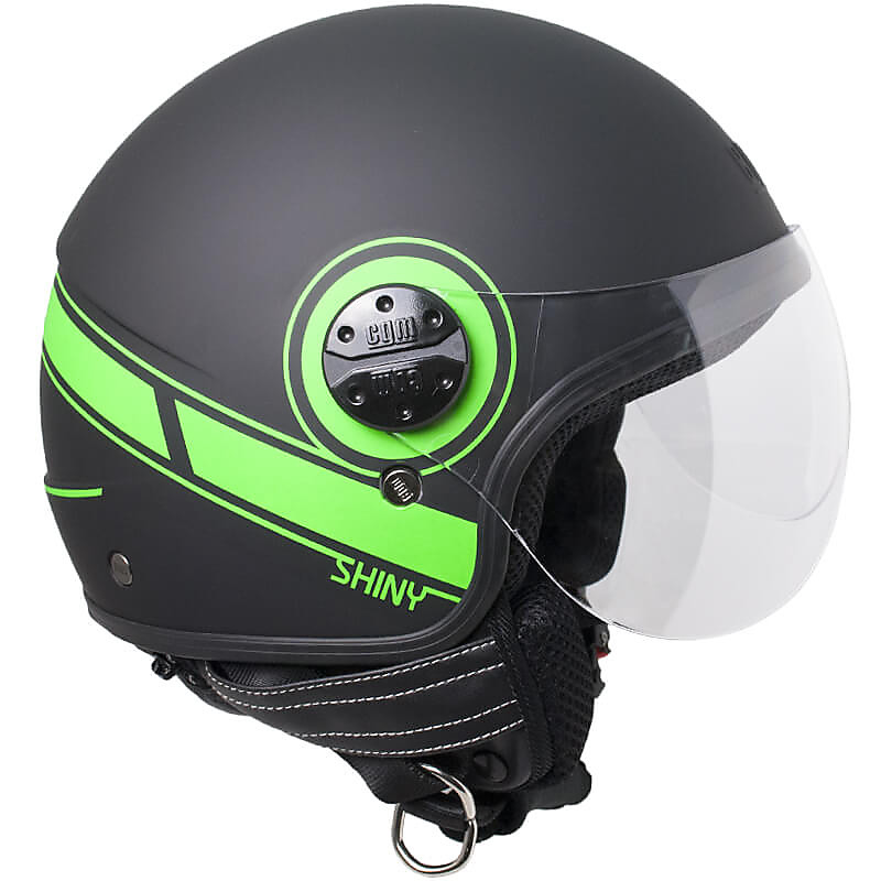 Casco Moto Jet CGM 109s Shiny Nero Opaco Verde Fluo