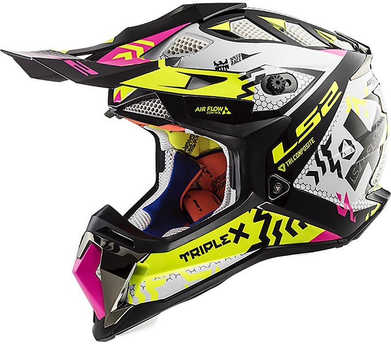 CASCO LS2 MX470 CROSS SUBVERTER TRIPLEX NERO ROSA GIALLO