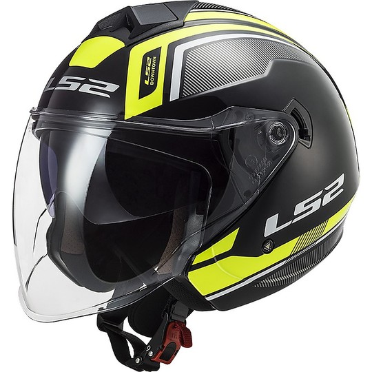 CASCO LS2 JET VISIERA LUNGA OF573 TWISTER II FLIX BLACK H-V YELLOW