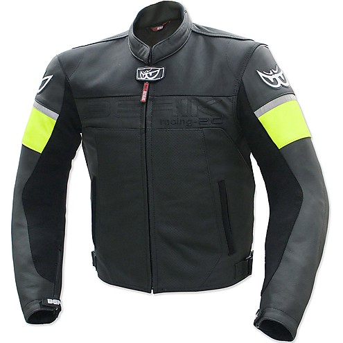 Giubbotto Moto In Pelle Berik 2.0 LJ 10551 Black Yellow Fluo