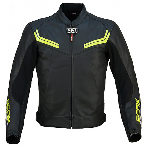 Giubbotto Moto In Pelle Berik 2.0 LJ 10717 Black Yello Fluo Traforato